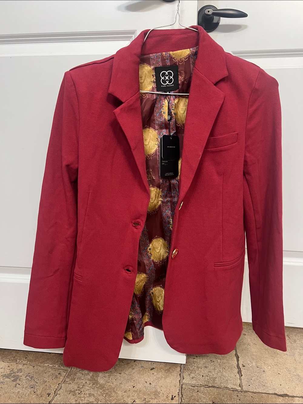 Red Women's Blazer Jacket - Floral Lined